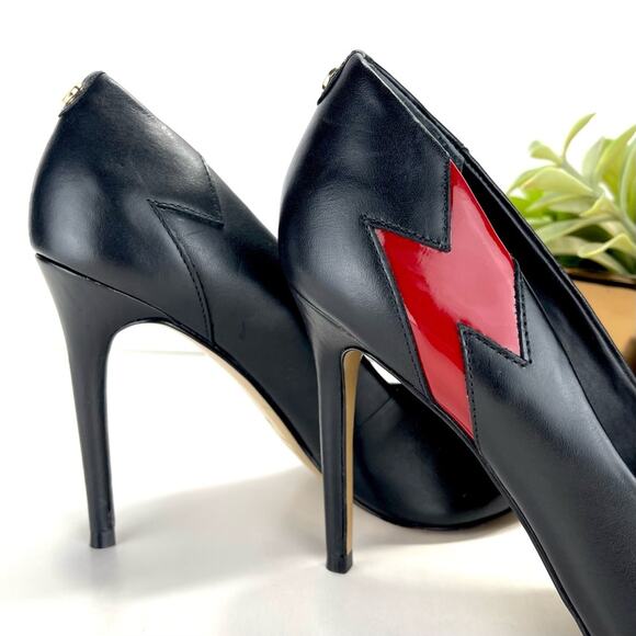 Cosmoparis Stiletto Heel Pump Sz 8 Black & Red Leather Closed Pointed Toe Padded - Picture 10 of 16